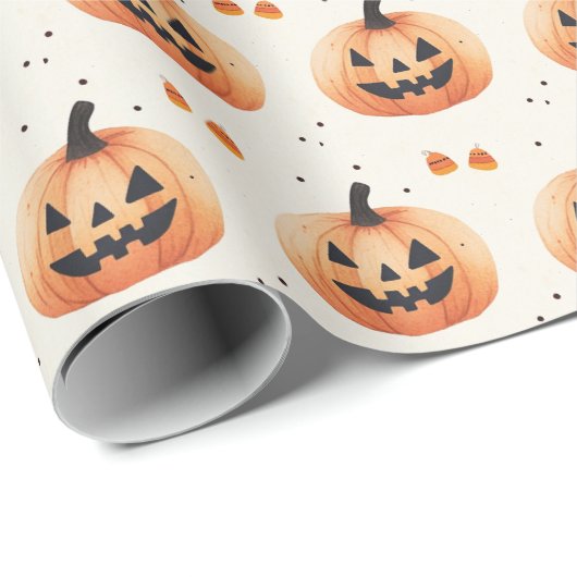 Einfach charmantes Jack-O-Lantern-Muster Halloween Geschenkpapier (Rolleneckpunkt)