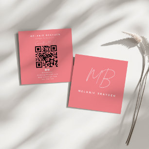 Einfach Chic Elegantes Rosa Doppelmonogramm Quadratische Visitenkarte