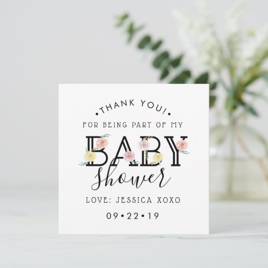 Einfach Chic Floral Garden Baby Dusche Vielen Dank Dankeskarte (Stehend Vorderseite)