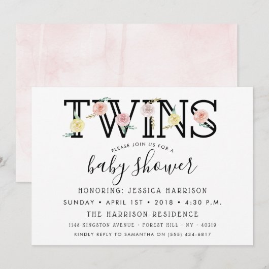 Einfach Chic Floral Garden Twins Baby Dusche Einladung (Vorne/Hinten)