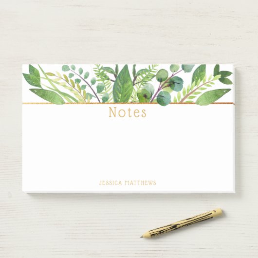 Einfach Chic Greenery & Gold Foil Note Pad Post-it Klebezettel (Auf Schreibtisch)
