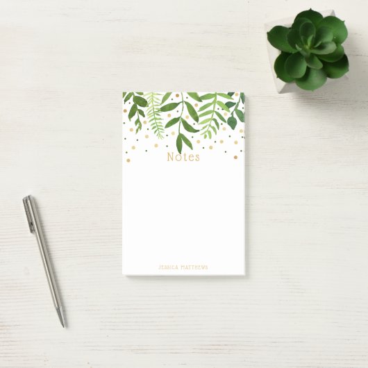 Einfach Chic Greenery & Gold Foil Note Pad Post-it Klebezettel (Büro)
