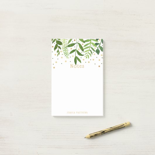 Einfach Chic Greenery & Gold Foil Note Pad Post-it Klebezettel (Auf Schreibtisch)