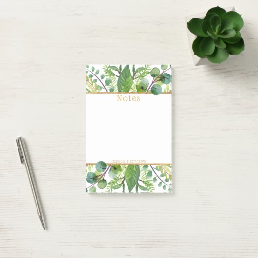 Einfach Chic Greenery & Gold Foil Note Pad Post-it Klebezettel (Büro)