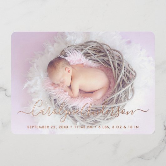 Einfach Chic Lilac Polka Dots Geburtsankündigung Folieneinladung (Vorderseite)