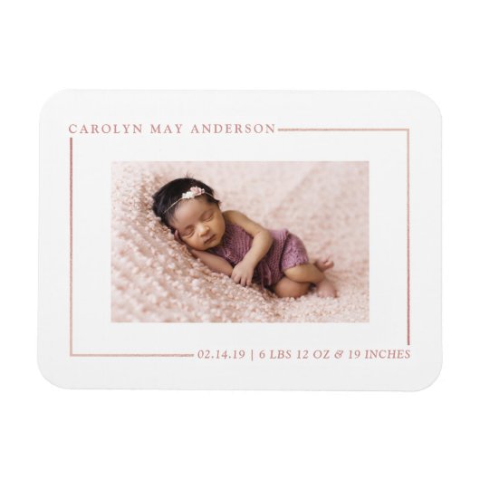 Einfach Chic Rose Gold Foil Birth Ankündigung Magnet (Horizontal)