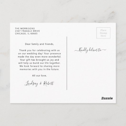 Einfach Chic Script Wedding Foto Vielen Dank Postkarte (Rückseite)