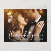 Einfach Chic Script Wedding Foto Vielen Dank Postkarte (Vorderseite)