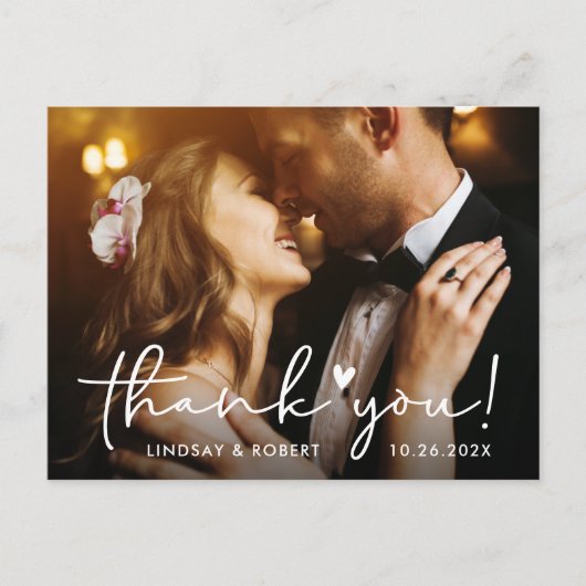 Einfach Chic Script Wedding Foto Vielen Dank Postkarte (Vorderseite)