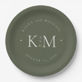 Einfach Chic Wedding Initials Moss Green ID1046 Pappteller (Vorderseite)