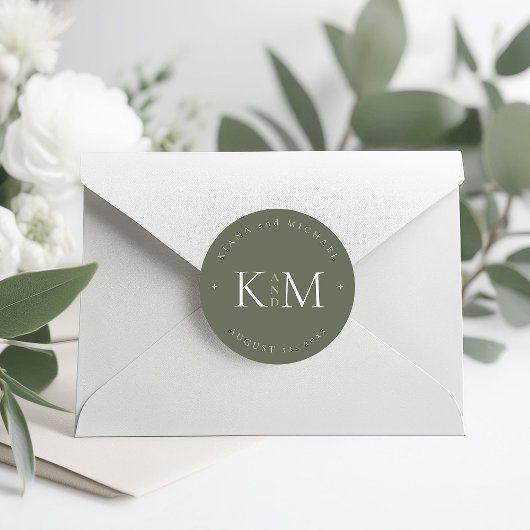 Einfach Chic Wedding Initials Moss Green ID1046 Runder Aufkleber