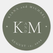 Einfach Chic Wedding Initials Moss Green ID1046 Runder Aufkleber (Vorderseite)
