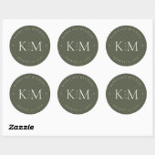 Einfach Chic Wedding Initials Moss Green ID1046 Runder Aufkleber (Blatt)