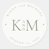 Einfach Chic Wedding Initials Pearl White ID1046 Runder Aufkleber (Vorderseite)