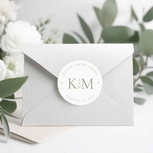 Einfach Chic Wedding Initials Pearl White ID1046 Runder Aufkleber