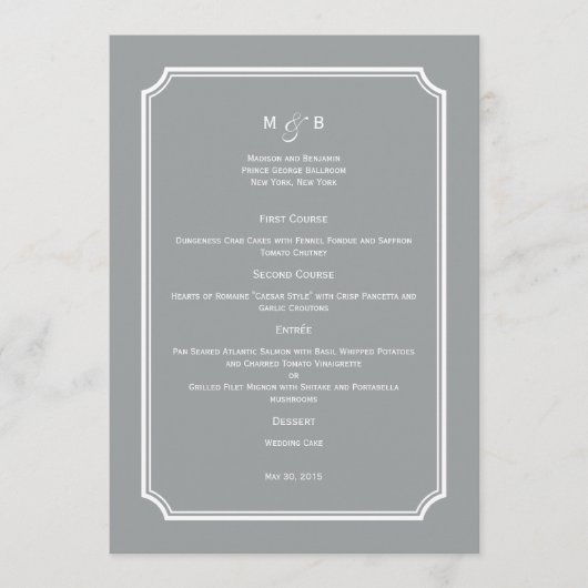 Einfach Chic Wedding Menu Card Menükarte (Vorderseite)