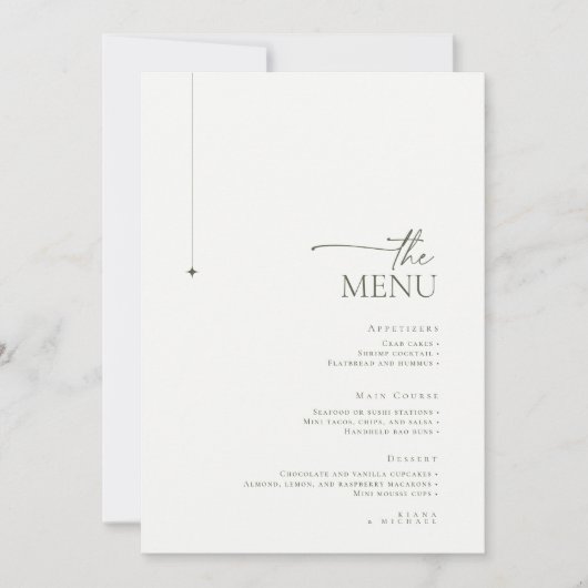 Einfach Chic Wedding Menu Pearl/Moss Green ID1046 (Vorderseite)