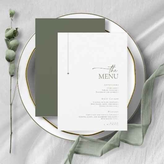 Einfach Chic Wedding Menu Pearl/Moss Green ID1046