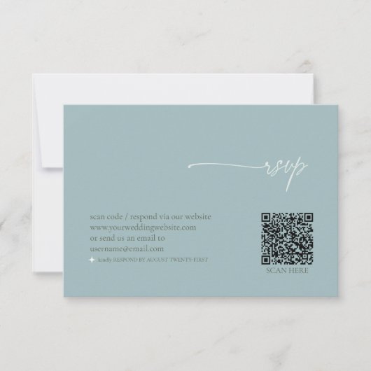 Einfach Chic Wedding QR Code Dusty Aquamarin ID104 RSVP Karte (Vorderseite)