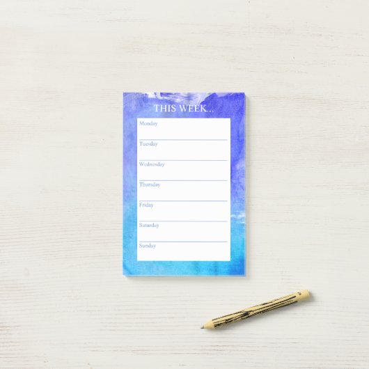 Einfach Chic Weekly Planner | Aquarellblau Post-it Klebezettel (Auf Schreibtisch)