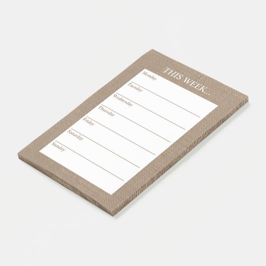 Einfach Chic Weekly Planner | Rustikaler Burlap Post-it Klebezettel (angewinkelt)