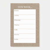 Einfach Chic Weekly Planner | Rustikaler Burlap Post-it Klebezettel (Vorderseite)