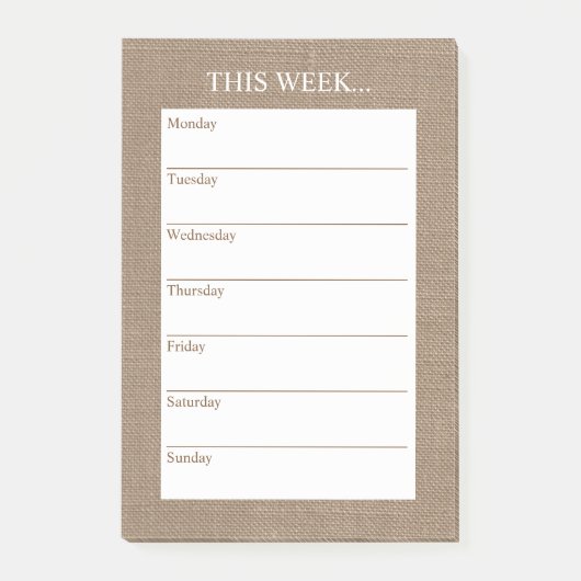 Einfach Chic Weekly Planner | Rustikaler Burlap Post-it Klebezettel (Vorderseite)