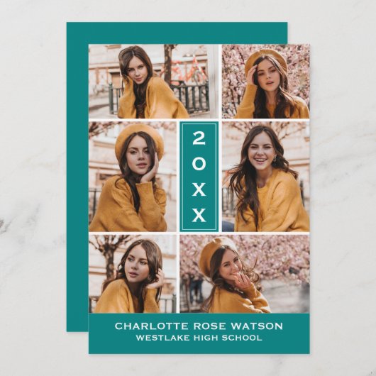 EINFACH CHISCHER FOTO-COLLAGE-ABSCHLUSS EINLADUNG (Vorne/Hinten)