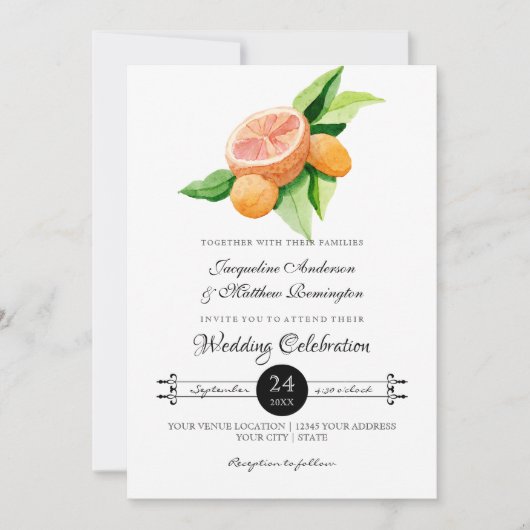 Einfach Citrus Kumquat Lemon Orange Typografie Lea Einladung (Vorderseite)