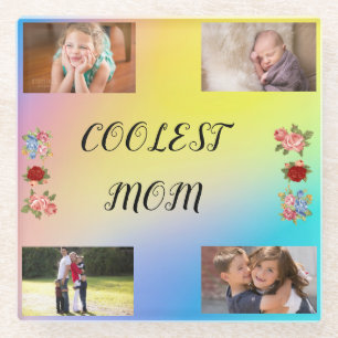 Einfach Coolste Mama 4 Fotos Blau Pink Gelb Glasuntersetzer