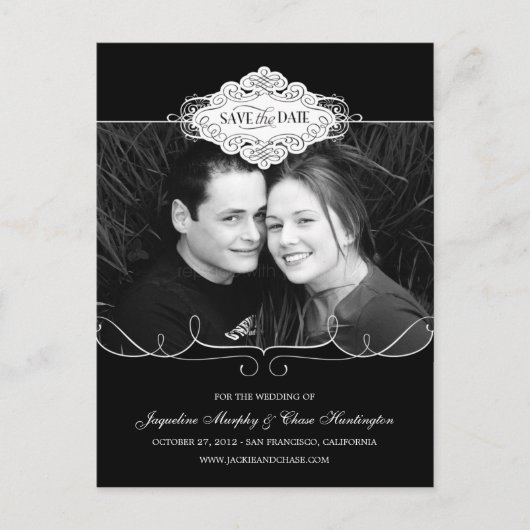 Einfach Couture Save the Date Postkarte - Schwarz (Vorderseite)