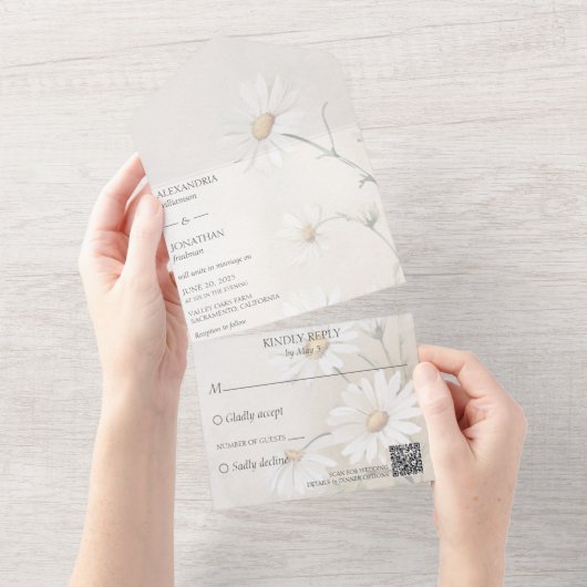Einfach Daisies QR Code All In One Einladung (Abreißen)
