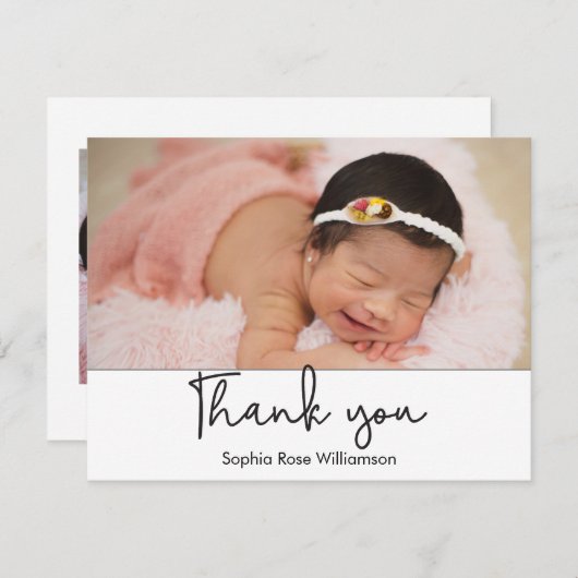 Einfach Danke, Script Baby Girl 2 Foto Einladung (Vorne/Hinten)