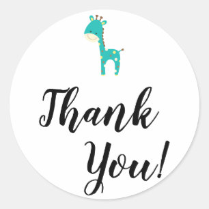 Einfach danke Typografie mit aquamariner Giraffe Runder Aufkleber