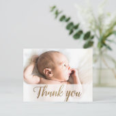Einfach Dankeschön Gold Script Custom Baby Foto Postkarte (Stehend Vorderseite)