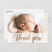 Einfach Dankeschön Gold Script Custom Baby Foto Postkarte (Vorne/Hinten)