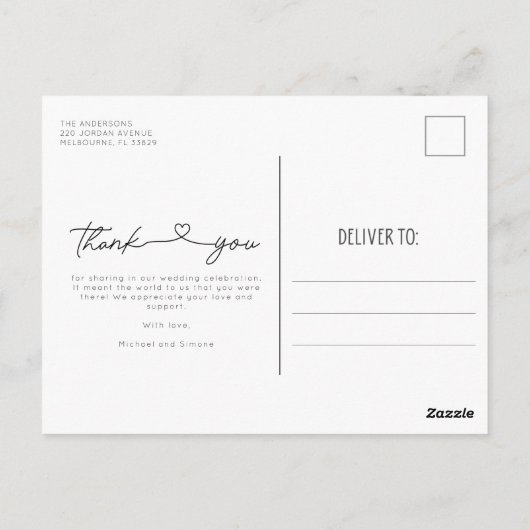 Einfach Dankeschön Herzensskript-Foto Hochzeit Postkarte (Rückseite)