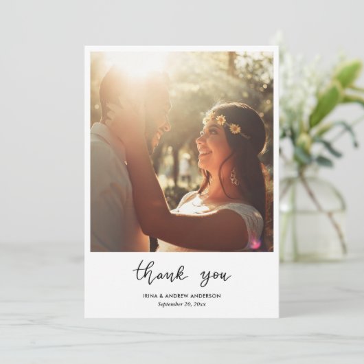 Einfach Dankeschön Script Wedding Couple Foto (Stehend Vorderseite)