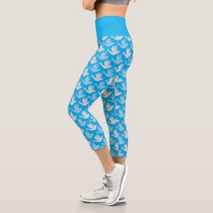 Einfach das Muster "White and Blue Dove Bird" Capri Leggings