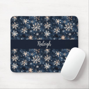 Einfach Dunkelblau mit Schneeflocken Personalisier Mousepad