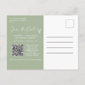 Einfach Dusty Green Save the Date QR Code Foto Postkarte (Rückseite)