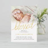 Einfach ein Foto gesegnete Taufe Gold Folieneinladung (Stehend vorne)