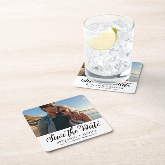 Einfach ein Foto Hochzeit speichern Sie das Datum  Rechteckiger Pappuntersetzer (Vor Ort)