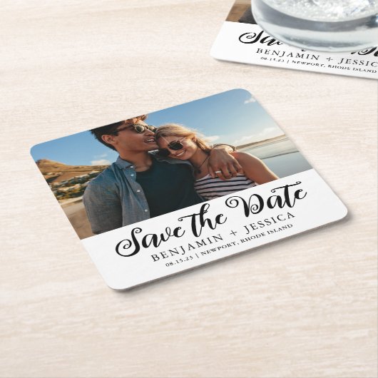 Einfach ein Foto Hochzeit speichern Sie das Datum  Rechteckiger Pappuntersetzer (angewinkelt)