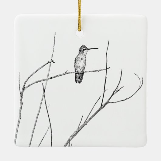 Einfach ein Hummingbird auf einem Stock Keramikornament (Rückseite)