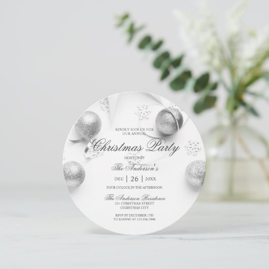 Einfach Elagant Weiß und Silberes Weihnachtsgebäck Einladung (Stehend Vorderseite)