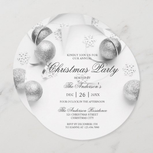 Einfach Elagant Weiß und Silberes Weihnachtsgebäck Einladung (Vorne/Hinten)