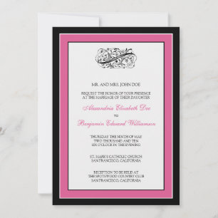 Einfach elegant 12x18 Black/Fuschia Wedding Einlad Einladung