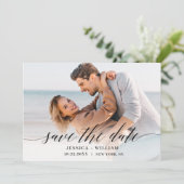 Einfach elegant 3 Foto Hochzeit Save The Date (Stehend Vorderseite)