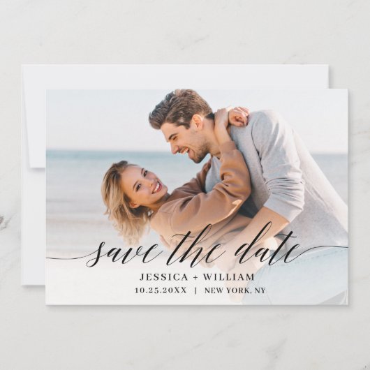 Einfach elegant 4 Foto Hochzeit speichern Sie das Save The Date (Vorderseite)